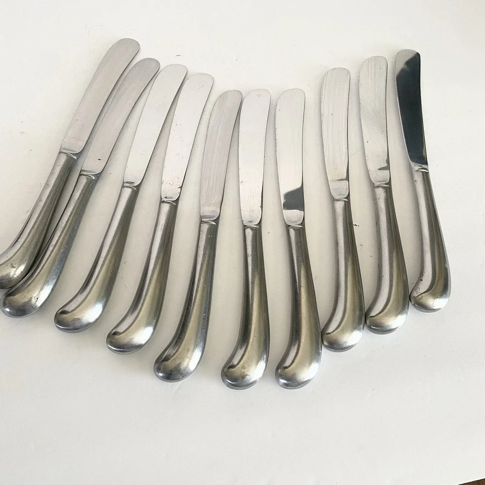 Vtg Lot Of 10 Pistol grip butter knives‎ Stainless Steel Flat Wear Korea MCM